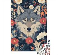 1000 Piece Jigsaw Puzzle for Adults, Wolf Portrait Surrounded by Flowers