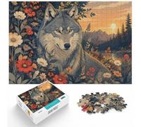 1000 Piece Jigsaw Puzzle for Adults, Wolf Portrait Surrounded by Flowers | For quiet time before New Year: Adult jigsaw puzzle with 1000 pieces offers a screen-free activity for the Christmas break.