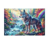 1000 Piece Jigsaw Puzzle for Adults Wolf Rainbow Waterfall Forest 75x50cm Intermediate Level Puzzle Great for Skill Improvement Logical Reasoning Training Brain Exercise