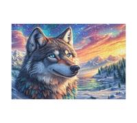 1000 Piece Jigsaw Puzzle for Adults Wolf Sunset Snow Mountain 1000 PCS 75x50cm Universal Puzzle for All Occasions Home Decor Family Fun Stress Relief All in One Gift