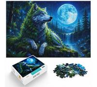 1000 Piece Jigsaw Puzzle for Adults, Wolf with leaves under the moon | For patient puzzlers who like detailed images: Adult jigsaw puzzle with 1000 pieces fits calm indoor leisure.