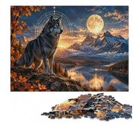 1000 Piece Jigsaw Puzzle for Adults, Wolf With Magic Circle Under Full Moon | For rainy days and slower weekends, this adult jigsaw puzzle with 1000 pieces fits a regular jigsaw hobby.