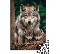 1000 Piece Jigsaw Puzzle for Adults, Wolf With Pups, 52x38cm/1000pcs, Winter Indoor Activity, Quiet Evening Leisure And Time at Home
