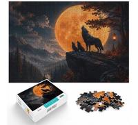 1000 Piece Jigsaw Puzzle for Adults, Wolves howling at a fiery moon | For free time at home, this adult jigsaw puzzle with 1000 pieces turns free time into a focused activity.