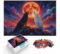 1000 Piece Jigsaw Puzzle for Adults, Wolves Howling at the Blood Moon | For winter days with time to puzzle, this adult jigsaw puzzle with 1000 pieces suits quiet days around New Year.