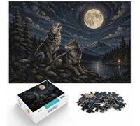1000 Piece Jigsaw Puzzle for Adults, Wolves Howling at the Moon Linocut | For quiet evenings, this adult jigsaw puzzle with 1000 pieces adds a patient, piece-by-piece challenge to free time.