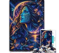 1000 Piece Jigsaw Puzzle for Adults, Woman Wolf Moon Fantasy | For a puzzle gift at Christmas, this adult jigsaw puzzle with 1000 pieces offers for the Christmas break.