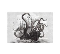 1000 Piece Jigsaw Puzzle for Adults Wooden Challenging Puzzles Custom Personalized Black and White Octopus and Ship Picture Puzzle for Adults & Kids Family Game Nights 29.5"x19.7" Puzzles
