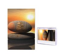 1000 Piece Jigsaw Puzzle for Adults Wooden Challenging Puzzles Custom Personalized Sunrise Landscape Zen Stone Picture Puzzle for Game Nights Family Wood Puzzles Finished Size 29.5"x19.7"