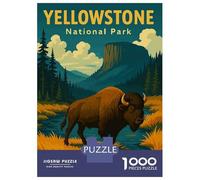 1000 Piece Jigsaw Puzzle for Adults Yellowstone National Park Bison Vintage Poster - Retro Wildlife Travel Art Print Teenager Puzzles Family Games Difficult Hard Parent-child Interaction 52x38cm/1000p