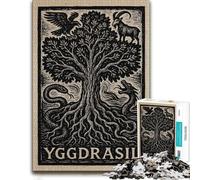 1000 Piece Jigsaw Puzzle for Adults, Yggdrasil Tree of Life Woodcut Art