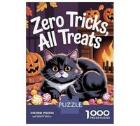 1000 Piece Jigsaw Puzzle for Adults Zero Tricks, All Treats Halloween Cat Teenager Puzzles Relaxing Games Enhance Memory Unique Gifts for Birthday And Christmas 38x26cm/1000pcs