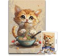 1000 Piece Jigsaw Puzzle for Teenagers A Cute Cat Is Eating Ramen Family Fun & Game Night Pattern Assembly Great Gift Size 50x75cm