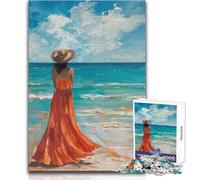 1000 Piece Jigsaw Puzzle for Teenagers A Lonely Woman in A Beach Family Fun & Game Night Pattern Assembly Great Gift Size 38x52cm