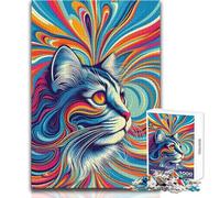 1000 Piece Jigsaw Puzzle for Teenagers Abstract Colors On Cats Family Fun & Game Night Pattern Assembly Great Gift Size 38x52cm