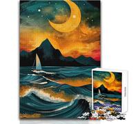 1000 Piece Jigsaw Puzzle for Teenagers Abstract Sailboat Under Crescent Moon Family Fun & Game Night Pattern Assembly Great Gift Size 38x52cm