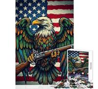 1000 Piece Jigsaw Puzzle for Teenagers American Eagle Musket Flag Fun Games Pattern Assembly DIY Toys Artists' Collection, Fine Arts (50x75cm)