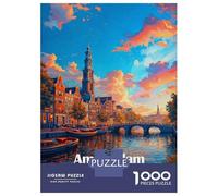 1000 Piece Jigsaw Puzzle for Teenagers Amsterdam Canal at Sunset Jigsaw Fun Games Difficult Challenge Unique Birthday And Xmas Gifts 38x26cm/1000pcs