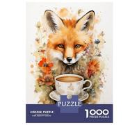 1000 Piece Jigsaw Puzzle for Teenagers Art Fox And A Cup of Tea Jigsaw for Adults Family Games Presents for Women Christmas Birthday Gifts 52x38cm/1000pcs