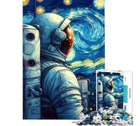 1000 Piece Jigsaw Puzzle for Teenagers Astronaut in Space, Starry Night Style Help The Brain Exercise Birthday Present Toy Wall Decor for And from 14 Years And over (50x75cm)
