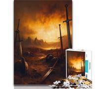 1000 Piece Jigsaw Puzzle for Teenagers Battlefield Aftermath with Swords And Helmets Impossible Game Precision Cutting Gift For Birthdays (size 50x75cm)
