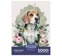 1000 Piece Jigsaw Puzzle for Teenagers Beagle Floral Portrait Jigsaw for Adults Family Games Presents for Women Christmas Birthday Gifts 38x26cm/1000pcs