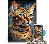 1000 Piece Jigsaw Puzzle for teenagers Bengal cat painting Staycation: Zeit totschlagen für Heimdekoration52x38cm