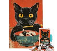 1000 Piece Jigsaw Puzzle for Teenagers Black Cat Eating Sushi Jigsaw for Adults Relaxing Games Improve Memory Fun Activities at Home (Size 38x52cm)