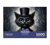1000 Piece Jigsaw Puzzle for Teenagers Black Cat in Top Hat Puzzles for Adults Relax Games Enhance Memory Christmas Birthday Gifts 70x50cm/1000pcs