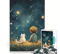 1000 Piece Jigsaw Puzzle for Teenagers Boy And Cat Watching Shooting Stars, Toy Wall Decor, Home Decoration, for Birthday, Chrismas 50x75cm