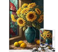 1000 Piece Jigsaw Puzzle for Teenagers Bright Sunflower Bouquet with Fresh Lemons Artistic Still Life Home Decoration Toys Great Gift for Games for Educational Game Enhance Love between C