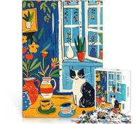 1000 Piece Jigsaw Puzzle for teenagers Cat by the Window Herausfordernd Schwierig mit passendem Poster und Quizblatt52x38cm