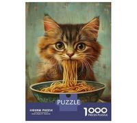 1000 Piece Jigsaw Puzzle for Teenagers Cat Eating Noodles from A Bowl Teenager Puzzles Brain Teaser Game Enhance Memory Fun at Home Activities, 70x50cm/1000pcs