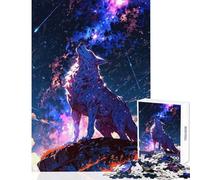 1000 Piece Jigsaw Puzzle for Teenagers Celestial Wolf Howling Beneath The Stars Jigsaw Puzzle 1000 Brain Teaser Game Great Gifts for Games Family Activities (38x26cm)