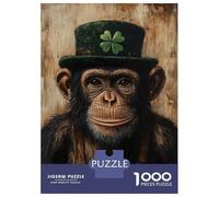 1000 Piece Jigsaw Puzzle for Teenagers Chimp in Hat with Clover Adult Jigsaw Fun Games Presents for Women Unique Birthday And Xmas Gifts 52x38cm/1000pcs