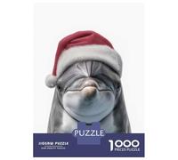 1000 Piece Jigsaw Puzzle for Teenagers Christmas Dolphin Wearing A Santa Hat Adult Jigsaw Fun Games Presents for Women Unique Birthday And Xmas Gifts 52x38cm/1000pcs