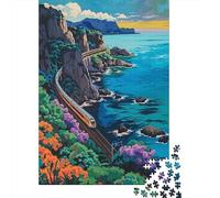 1000 Piece Jigsaw Puzzle for Teenagers Coastal Train Journey Puzzles for Adults Relax Games Enhance Memory Christmas Birthday Gifts 38x26cm/1000pcs