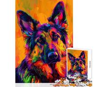 1000 Piece Jigsaw Puzzle for Teenagers Colorful German Shepherd Portrait Fun Games Difficult Challenge DIY Toys Artists' Collection, Fine Arts (38X26CM)