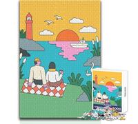 1000 Piece Jigsaw Puzzle for Teenagers Couple's Lakeside Picnic at Sunset Illustration Brainteaser Family Games Home Decoration Gifts Ideas Size 50x75cm