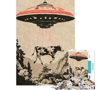 1000 Piece Jigsaw Puzzle for Teenagers Cow Abducted by Aliens Learning Educational Toys Relax Games Family Activities Gifts for Women Men (Size 50x75cm)
