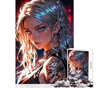 1000 Piece Jigsaw Puzzle for Teenagers Cyberpunk Warrior with Fiery Tattoo Fun Games Pattern Assembly DIY Toys Artists' Collection, Fine Arts (38x52cm)