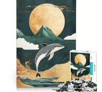 1000 Piece Jigsaw Puzzle for Teenagers Dolphin Leap Under Moon, Educational Games, But Fun And Humorous, Unique Birthday And Gifts 38x26cm