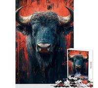 1000 Piece Jigsaw Puzzle for Teenagers Dramatic Buffalo Portrait with Red Accents Educational Games Home Art Decor DIY Toys Birthday And Unique Gifts (38x52cm)
