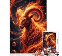 1000 Piece Jigsaw Puzzle for Teenagers Fiery Aries Zodiac Ram Fun Games Difficult Challenge DIY Toys Artists' Collection, Fine Arts (38X26CM)