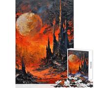1000 Piece Jigsaw Puzzle for Teenagers Fiery Landscape with Dark Towers Fun Games Difficult Challenge DIY Toys Artists' Collection, Fine Arts (38X52CM)