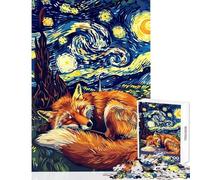 1000 Piece Jigsaw Puzzle for Teenagers Fox Sleeping Under Starry Night Sky Fun Games Difficult Challenge DIY Toys Artists' Collection, Fine Arts (38X52CM)