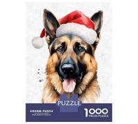 1000 Piece Jigsaw Puzzle for Teenagers German Shepherd Santa Hat Adult Jigsaw Fun Games Presents for Women Unique Birthday And Xmas Gifts 70x50cm/1000pcs