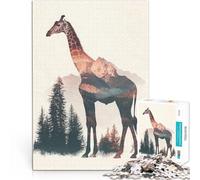 1000 Piece Jigsaw Puzzle for teenagers Giraffe Mountain Double Exposure Für Familienspaß für Heimdekoration52x38cm