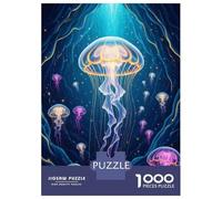 1000 Piece Jigsaw Puzzle for Teenagers Glowing Jellyfish in Deep Blue Sea Puzzles for Adults DIY Toys Hand Speed Race Unique Birthday And Xmas Gifts 70x50cm/1000pcs