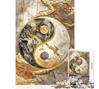 1000 Piece Jigsaw Puzzle for Teenagers Golden Yin And Yang Unity Impossible Game Wall Decoration Educational Toy Fun at Home Activities, (38x52cm)
